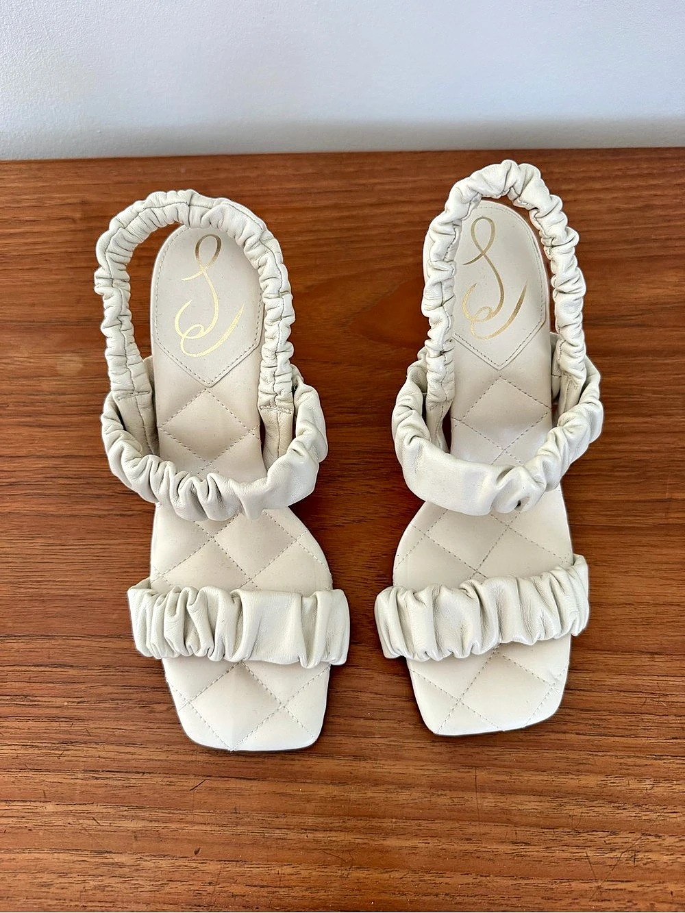Sam Edelman Marlena Ruched Leather Slingback Sandal White